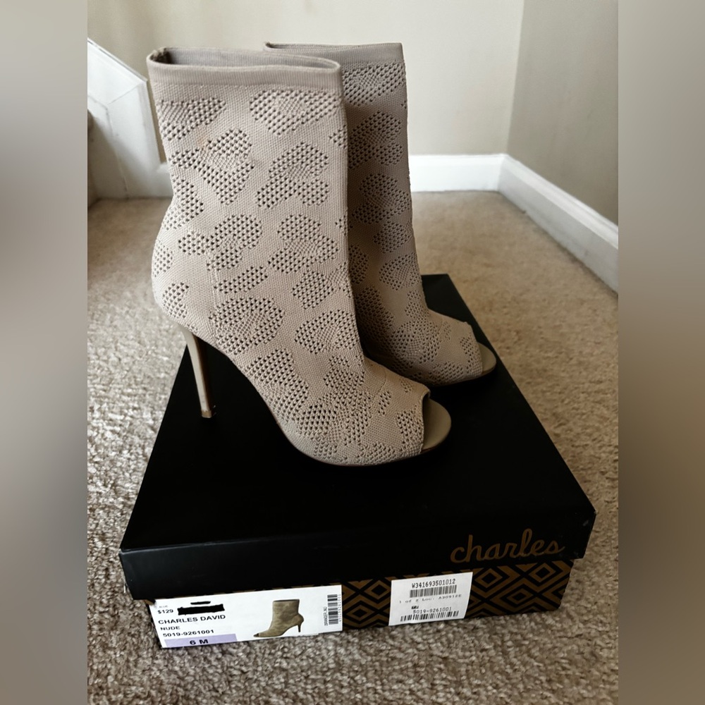 Charles David Nude Ankle Bootie with Peep-toe